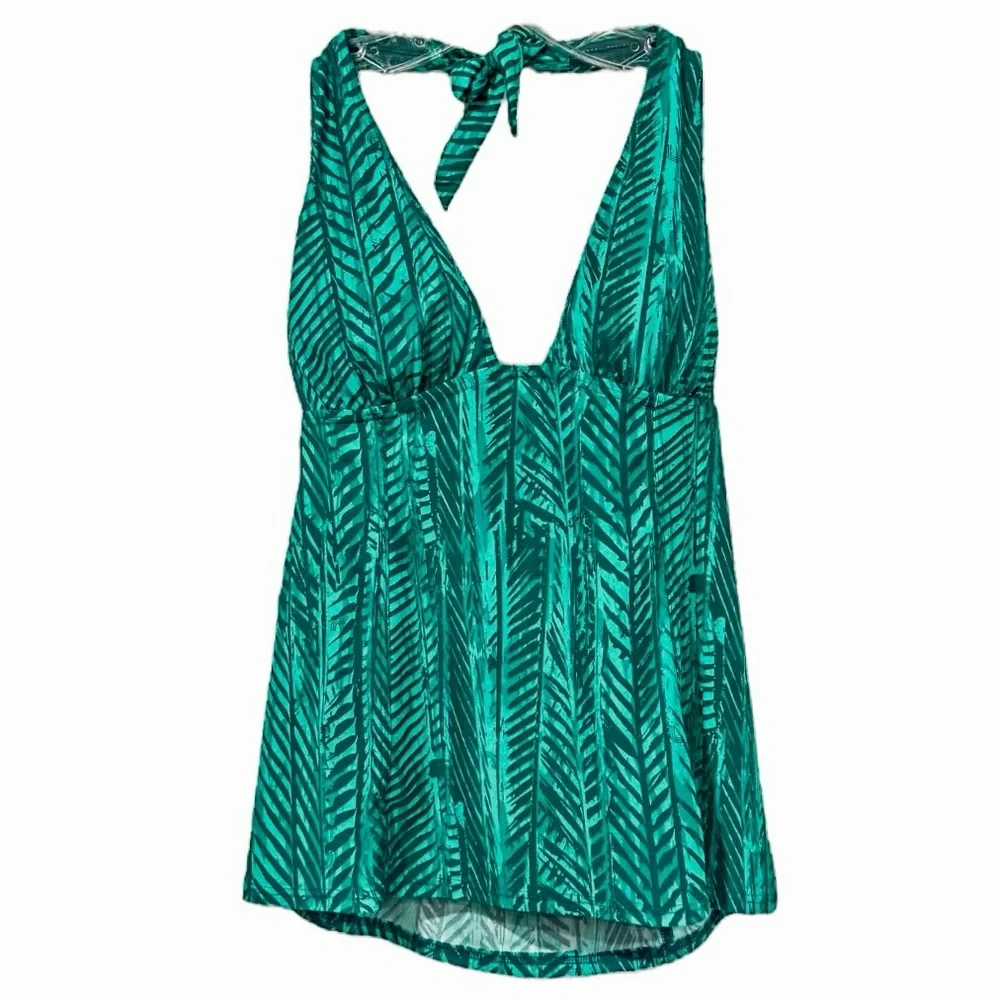 Lole Jamaica Tankini Top Green Tropical Leaf Print Halter